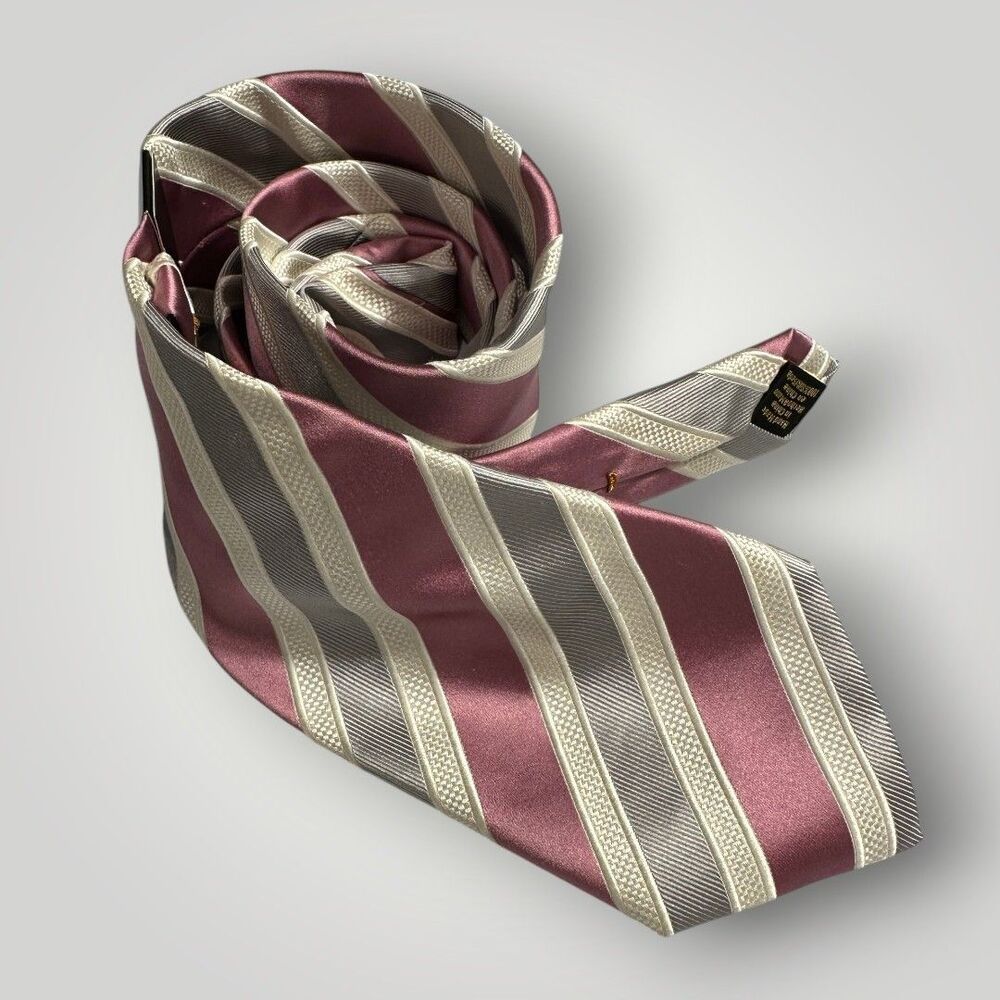 DONALD J. TRUMP Silk Tie Striped 100% Silk Necktie Pink/Gray/Cream